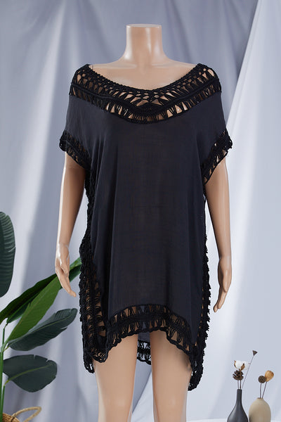 Cali Chic Women Swimsuit Cover up Celebrity Hollow Crochet Splice Solid (Black, one size (fits S-L)