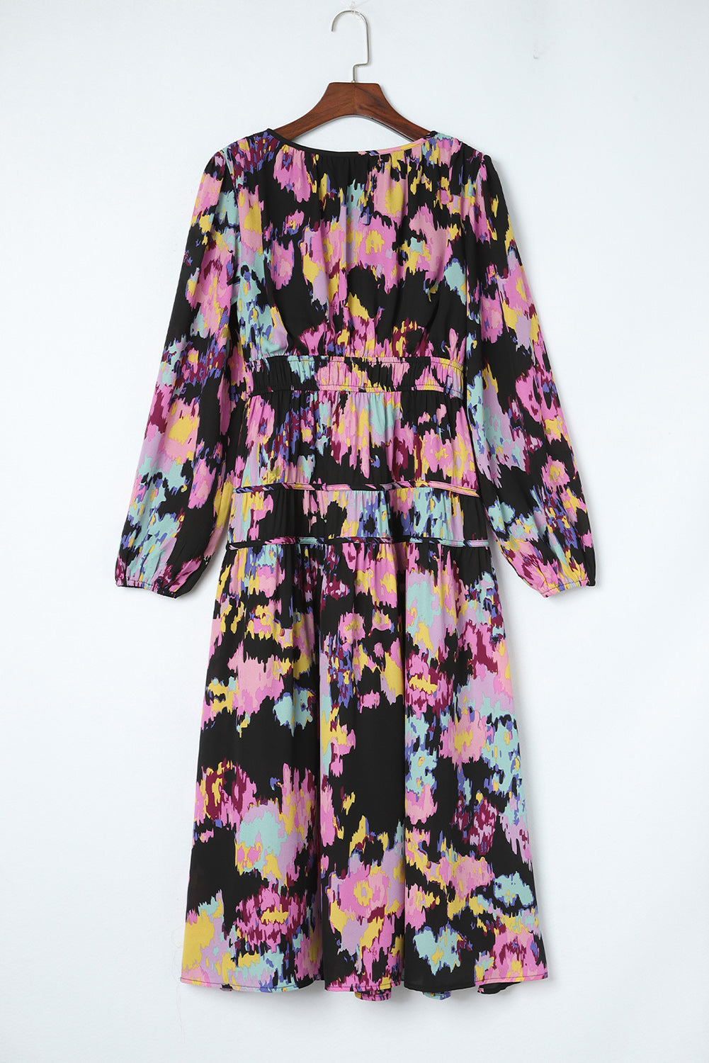 Black Abstract Print Pleated High Waist Maxi Dress