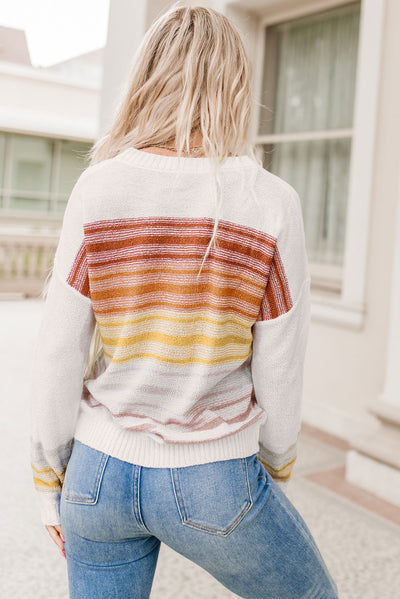 Cali Chic Multicolor Stripe Long Sleeve Round Neck Sweater