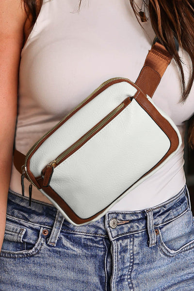 Cali Chic White Adjustable Strap Mini PU Leather Crossbody Bag