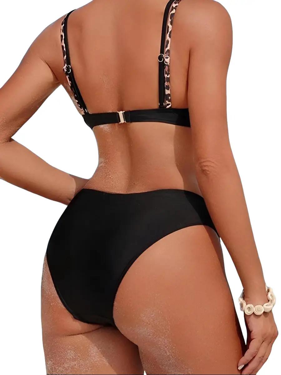 Cali Chic Women's Black & White Leopard Print Adjustable Bikini Set