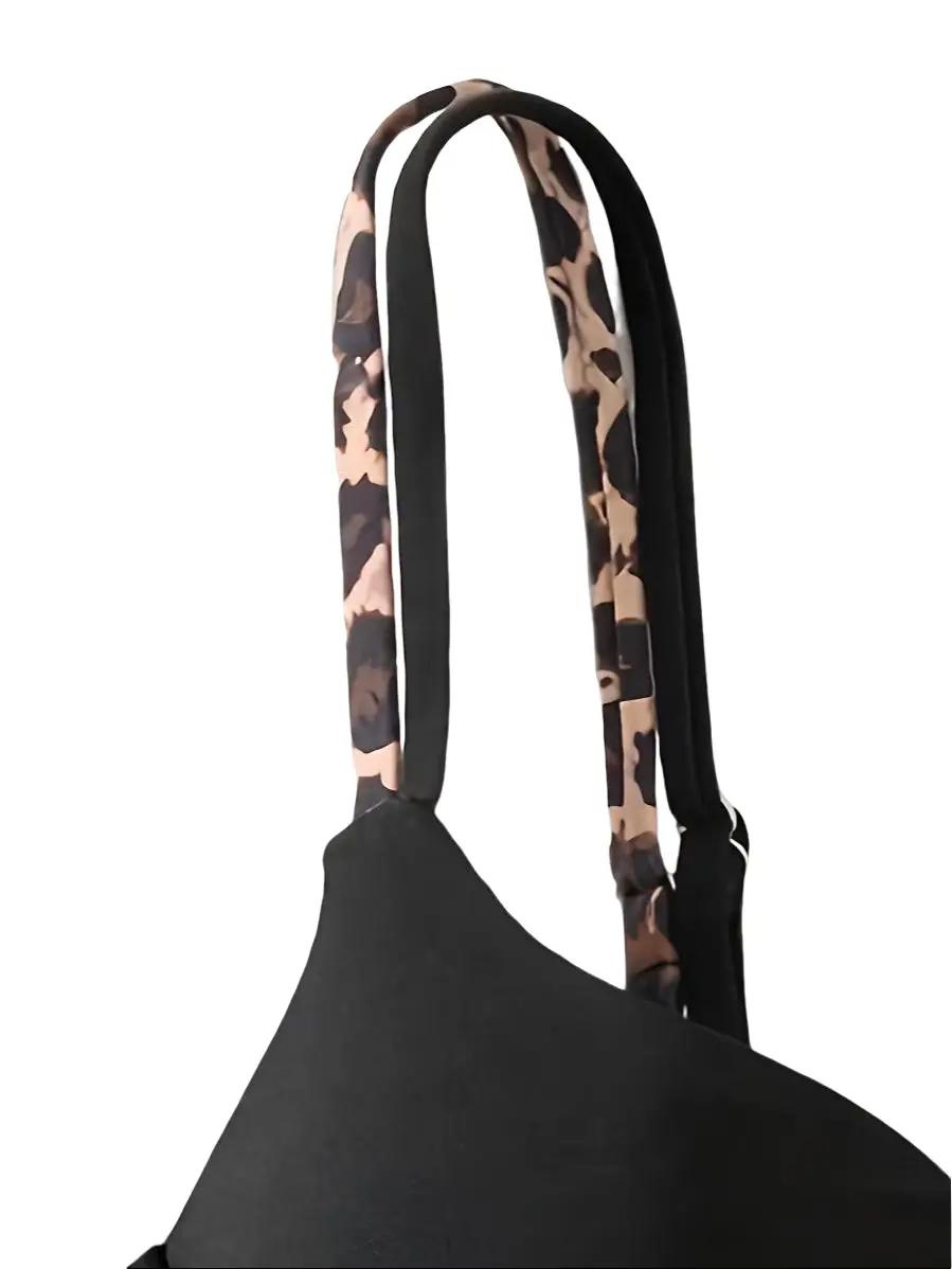 Cali Chic Women's Black Leopard Cheeky Bikini Set with Adjustable Straps