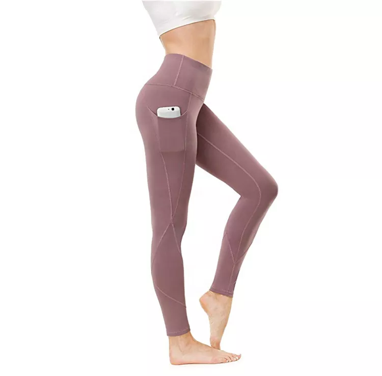 Women's Mid-Waist Seamless Yoga Pants - Tummy Control Brushed Nylon Leggings