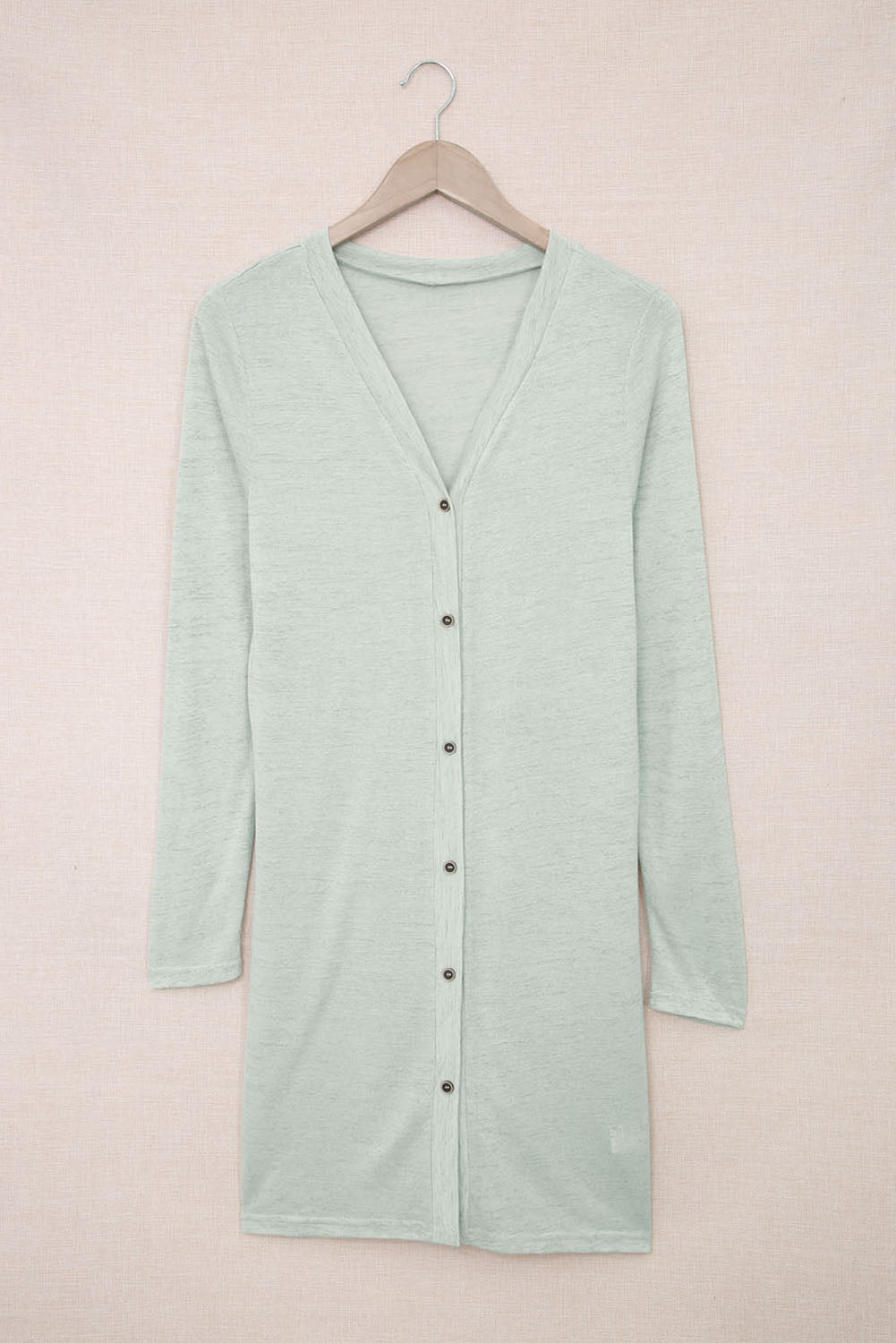 Cali Chic Solid Color Open Front Buttons Cardigan Lt Green