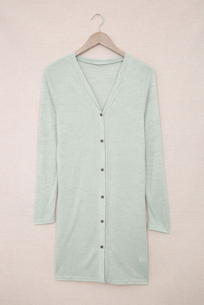 Cali Chic Solid Color Open Front Buttons Cardigan Lt Green