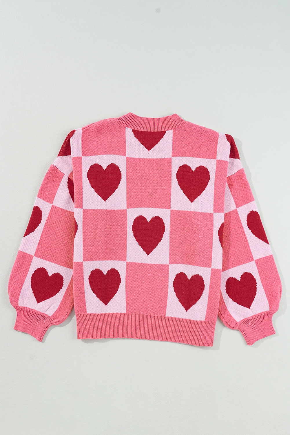 Pink Plus Size Love Heart Block Mock Neck Lantern Sleeve Valentine Sweater - Cali Chic