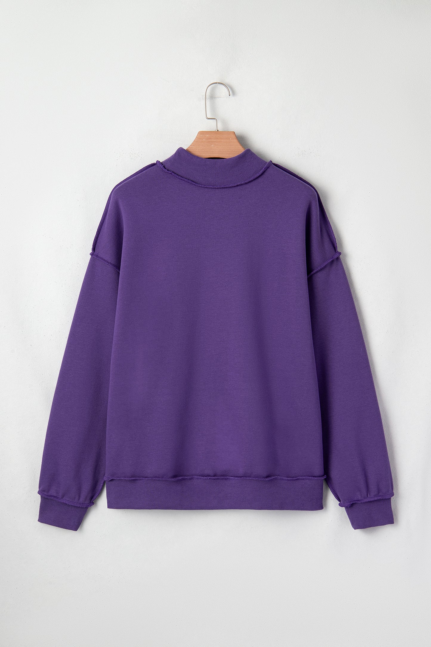 Cali Chic Women Sweatshirt Tillandsia Purple Oversize Drop Shoulder Reversible Mock Neck Sweatshirt - Cali Chic