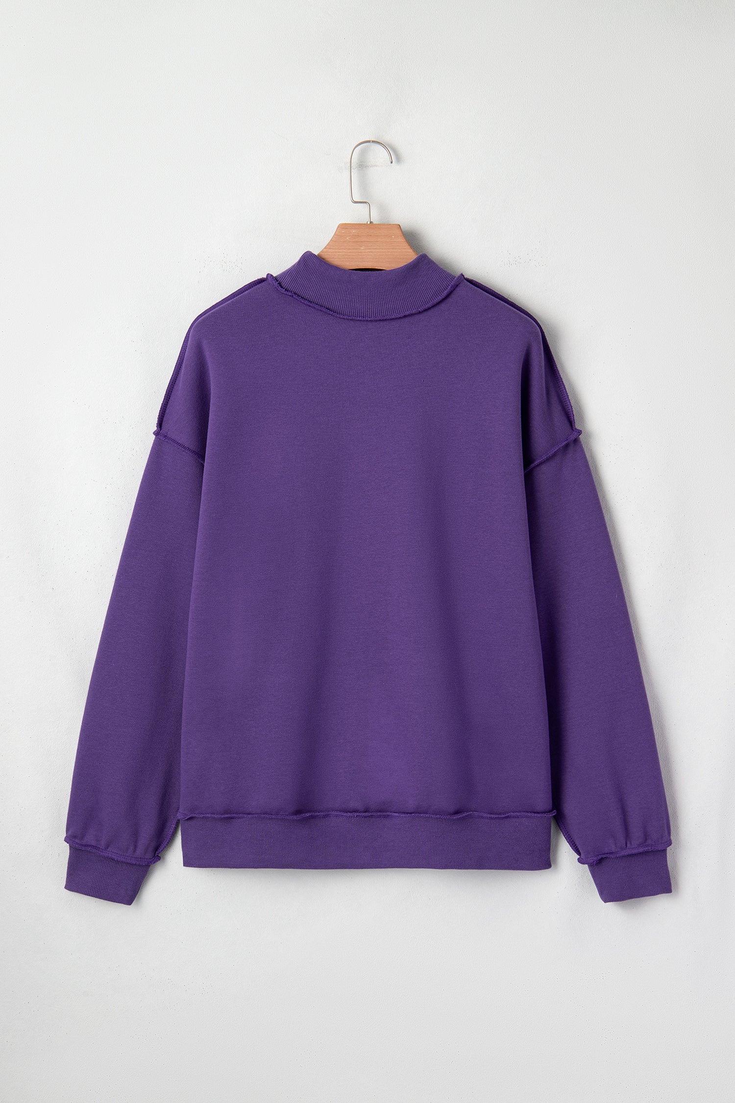 Cali Chic Women Sweatshirt Tillandsia Purple Oversize Drop Shoulder Reversible Mock Neck Sweatshirt - Cali Chic