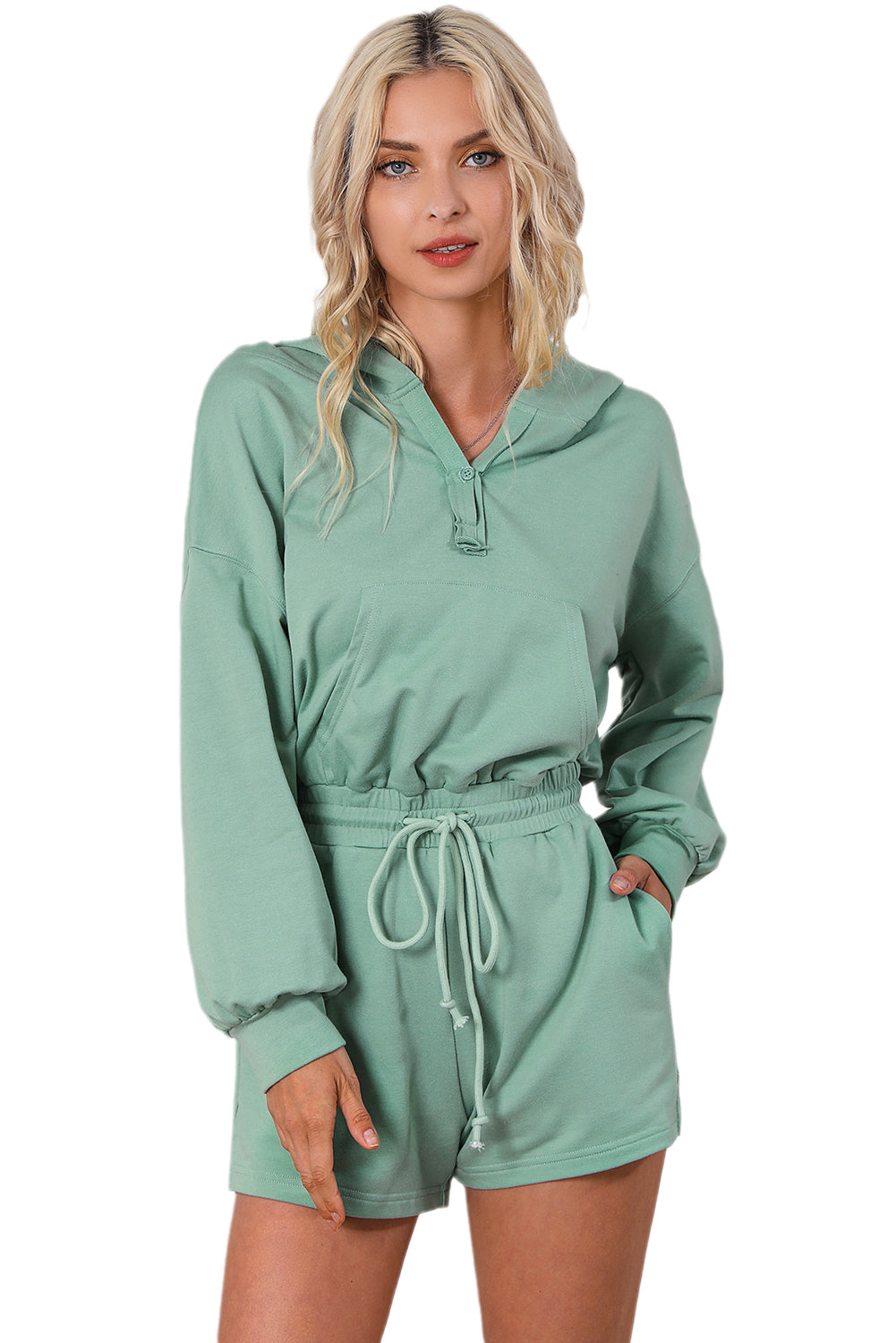Blue French Terry Hoodie Romper