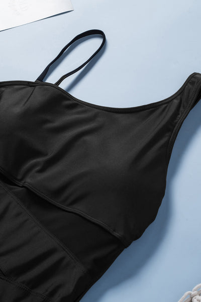 Black One-shoulder Mesh Cuouts Monokini