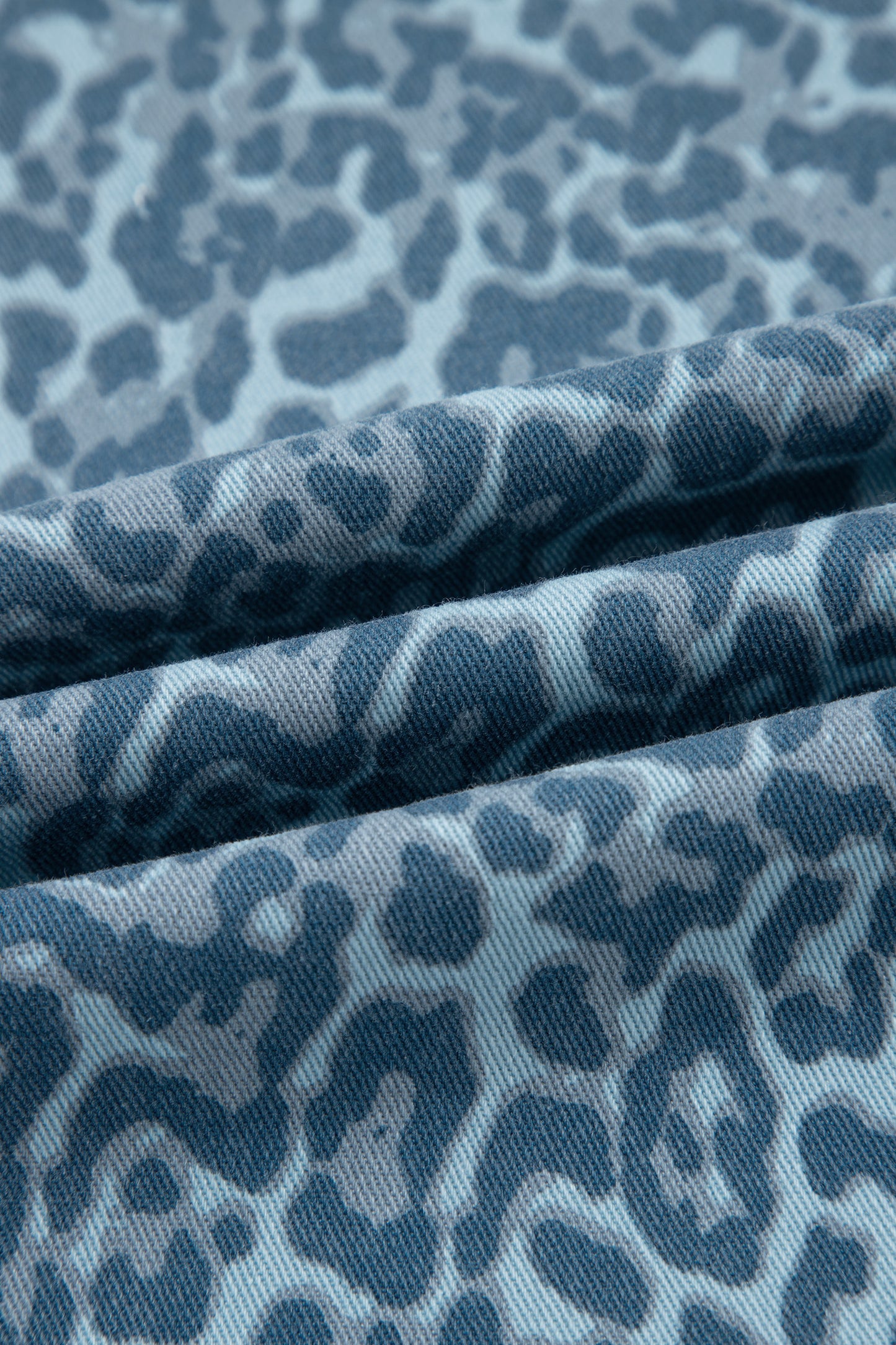 Cali Chic Women Pant Sky Blue Leopard Frayed Edge Wide Leg High Waist Jeans - Cali Chic