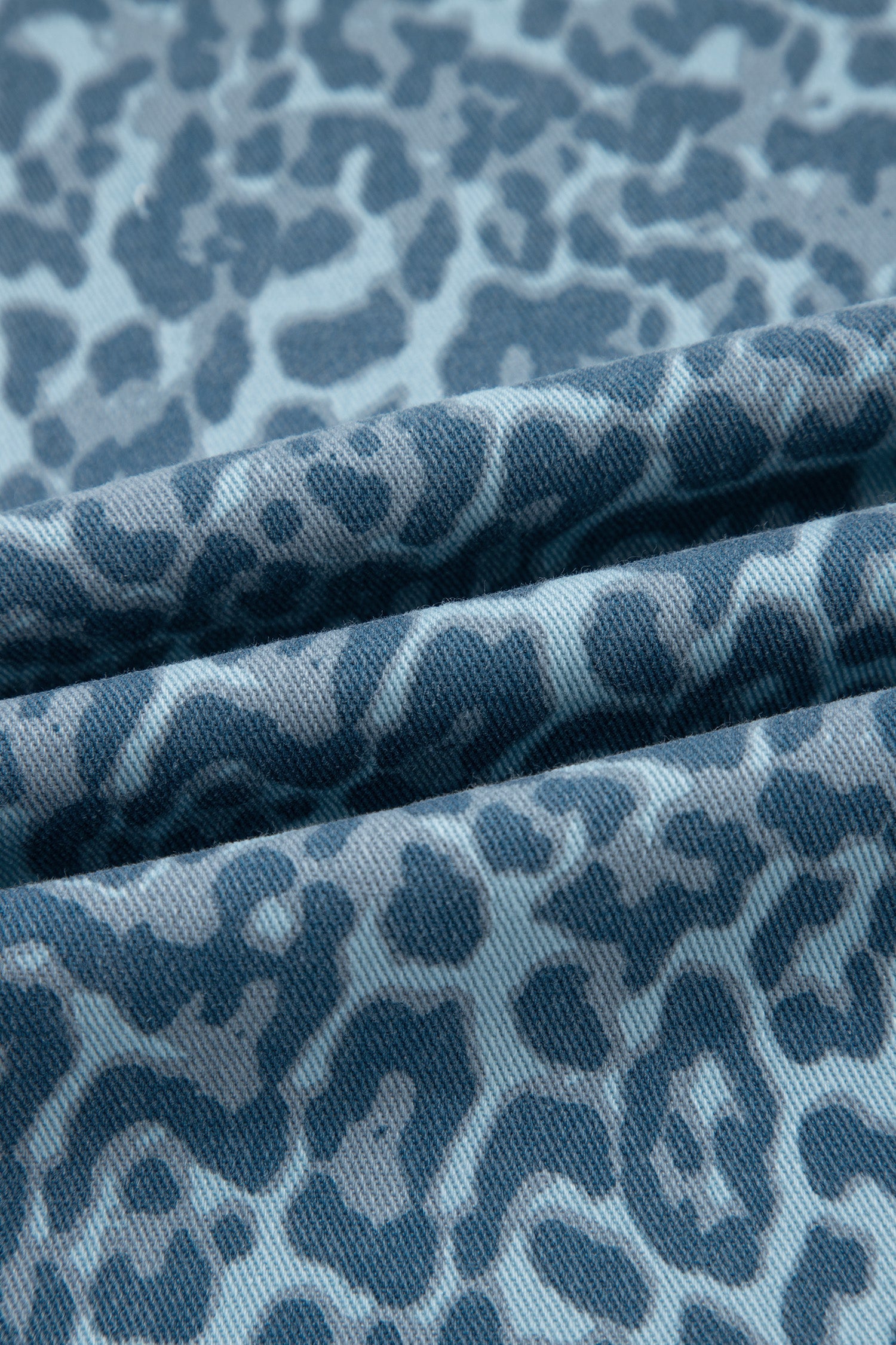 Cali Chic Women Pant Sky Blue Leopard Frayed Edge Wide Leg High Waist Jeans - Cali Chic