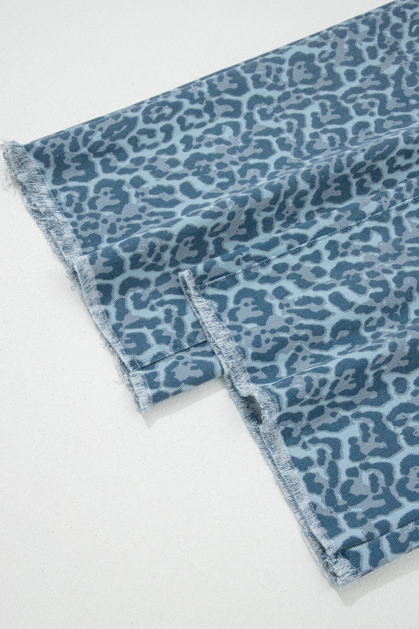 Cali Chic Women Pant Sky Blue Leopard Frayed Edge Wide Leg High Waist Jeans - Cali Chic