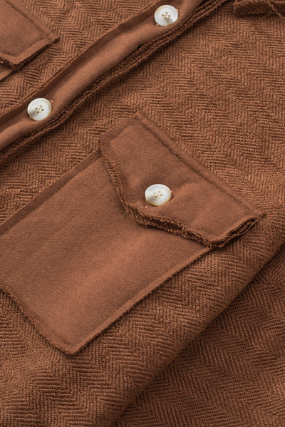 Cali Chic Brown Contrast Flap Pockets Relaxed Shacket