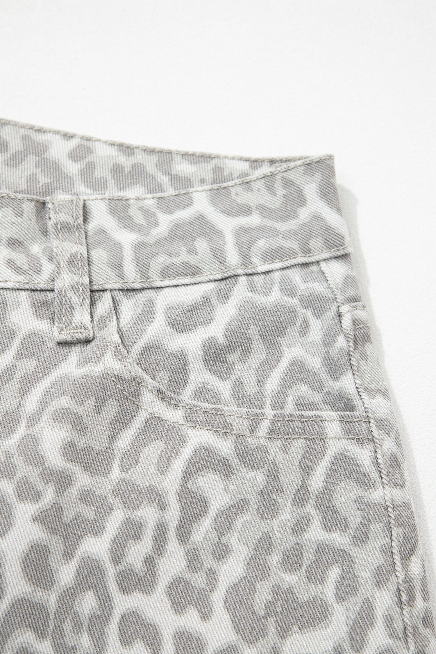 Cali Chic Women Pant Gray Leopard Frayed Edge Wide Leg High Waist Jeans - Cali Chic