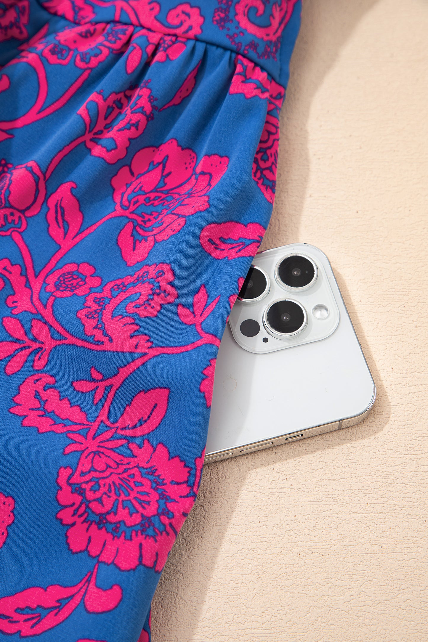 Cali Chic Women Dress Blue Floral Print Twisted V Neck Tied Backless Maxi Dress