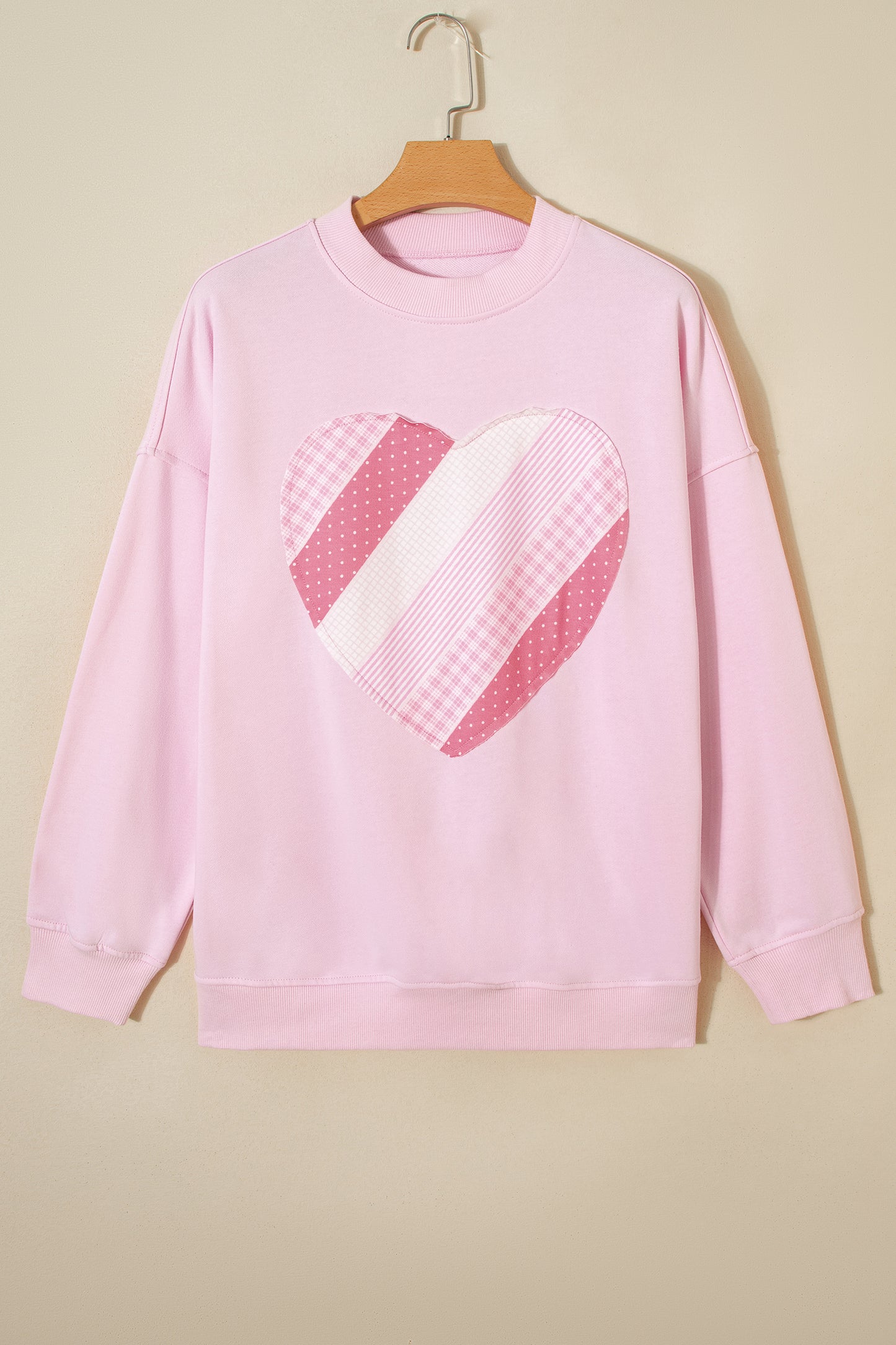 Cali Chic Women Sweatshirt Light Pink Sweetheart Patchwork Oversize Sweatshirt - Cali Chic