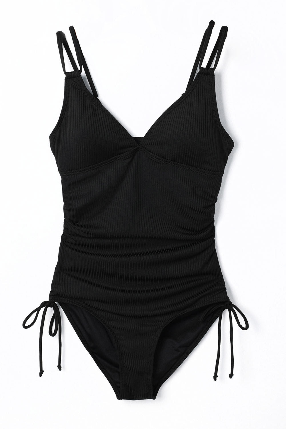 Cali Chic Women Swimsuit Black Adjustable Straps Ribbed Knit One Piece Swimsuit - Cali Chic