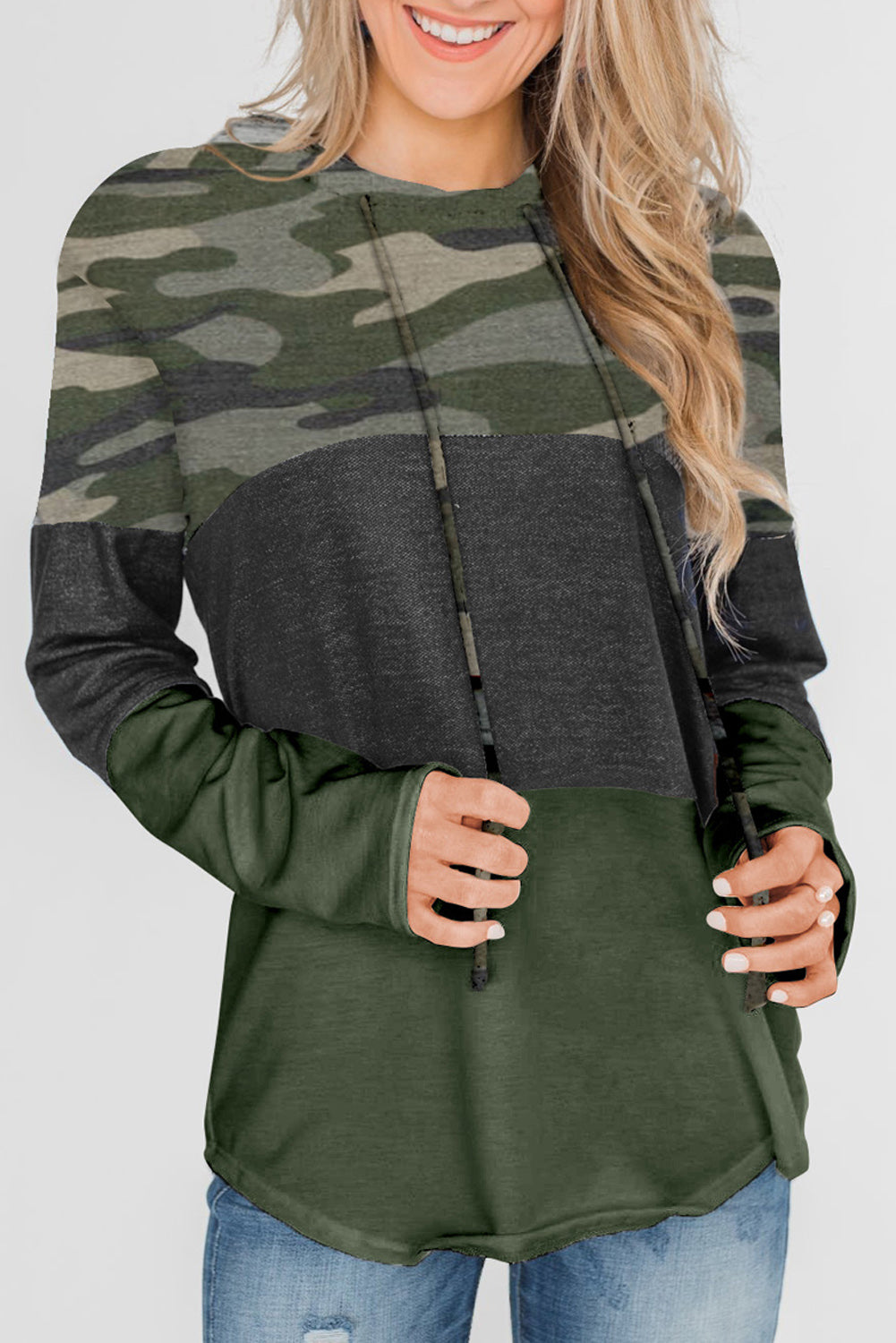 Cali Chic Women Sweatshirt Hoodie Celebrity Camo Color Block Drawstring