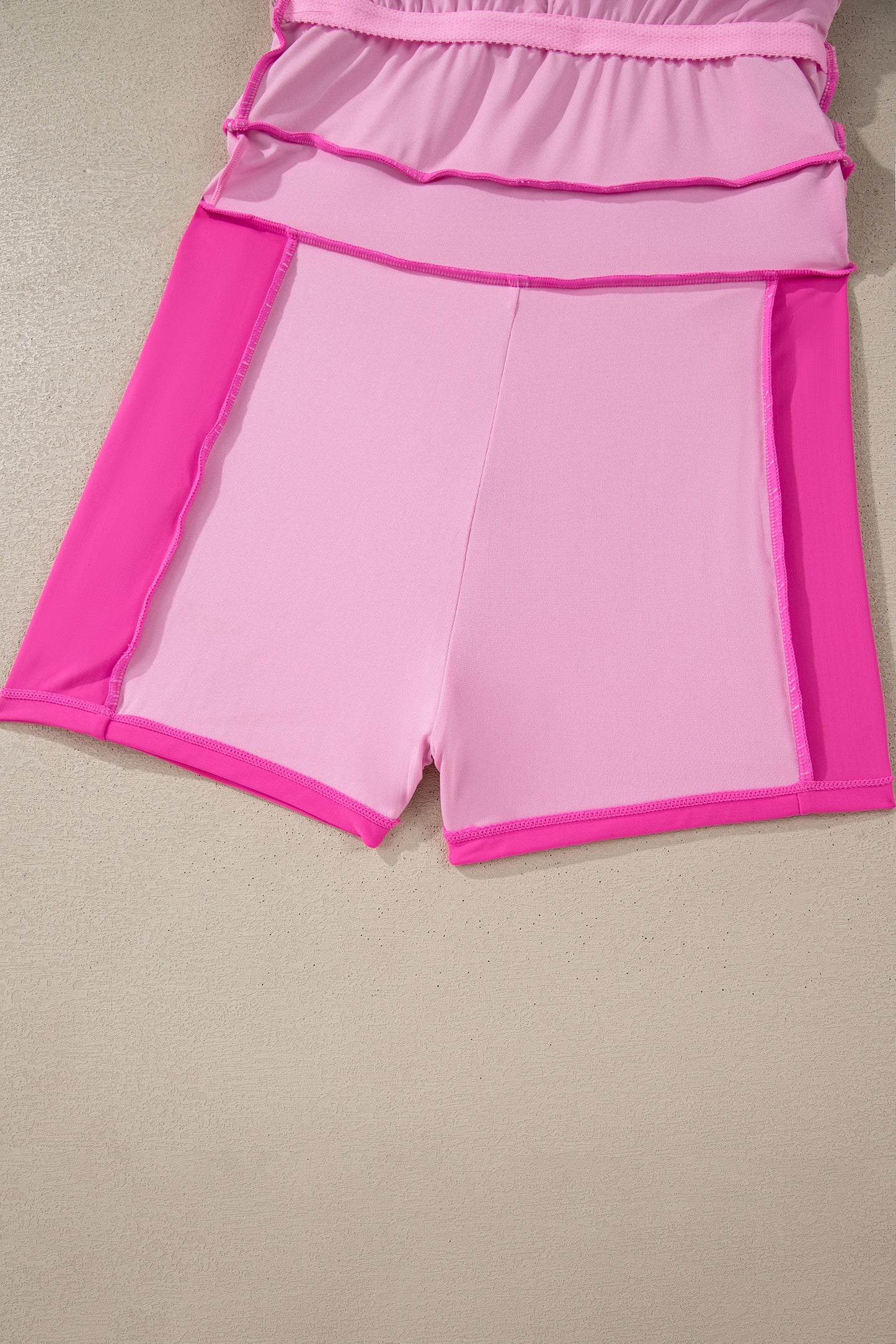 Cali Chic Women Swimsuit Rose Red Contrast Trim Neckline Active Shorts Attached One Piece Swim Dress - Cali Chic