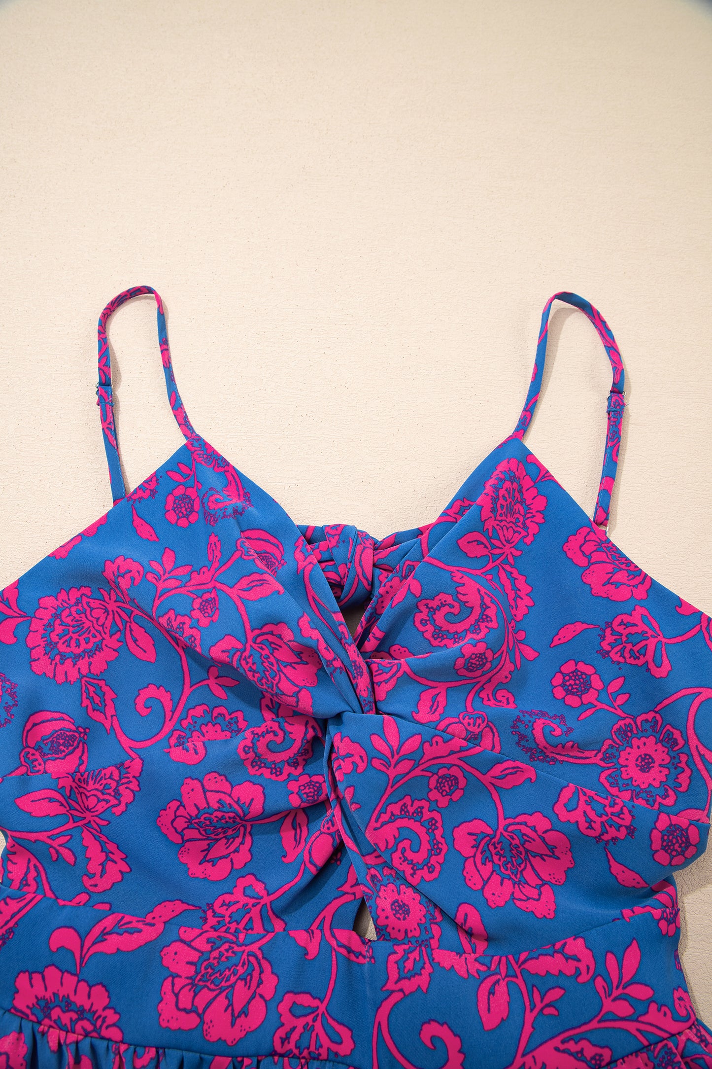 Cali Chic Women Dress Blue Floral Print Twisted V Neck Tied Backless Maxi Dress