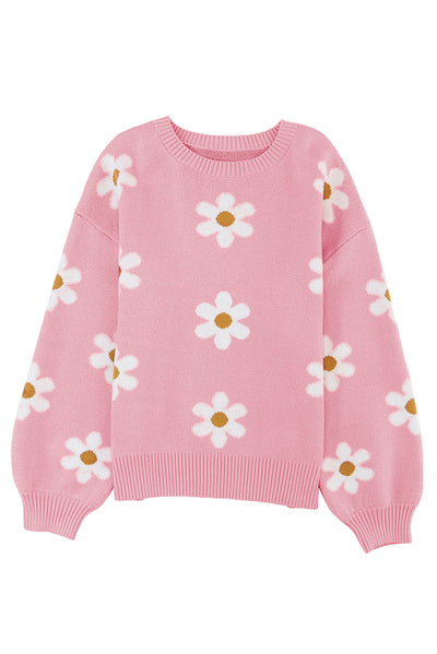 Cali Chic Women Sweater Celebrity Pink Floral Pattern Drop Shoulder