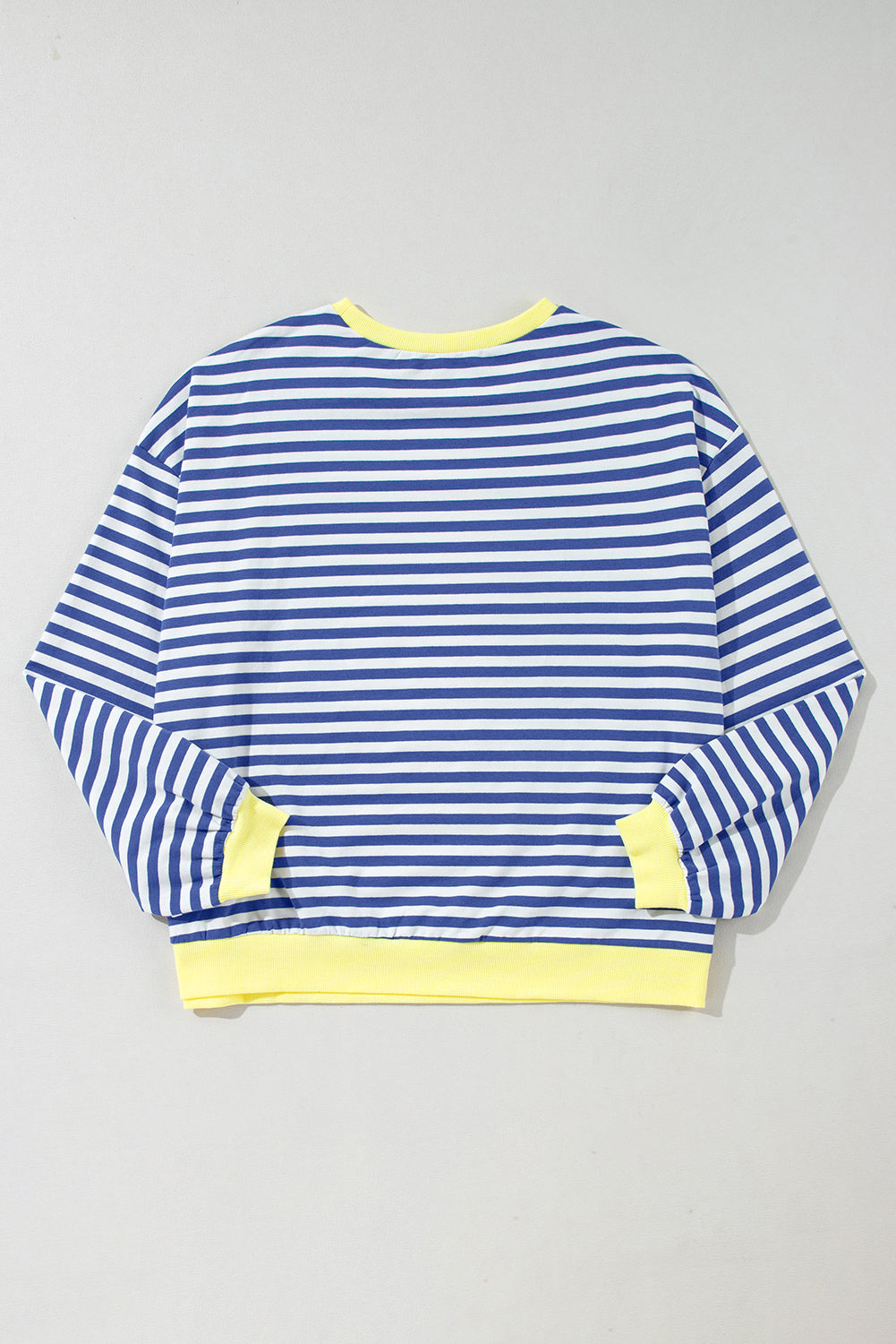 Cali Chic Women Sweatshirt Blue Stripe Oversized Contrast Trim Pullover Sweatshirt - Cali Chic
