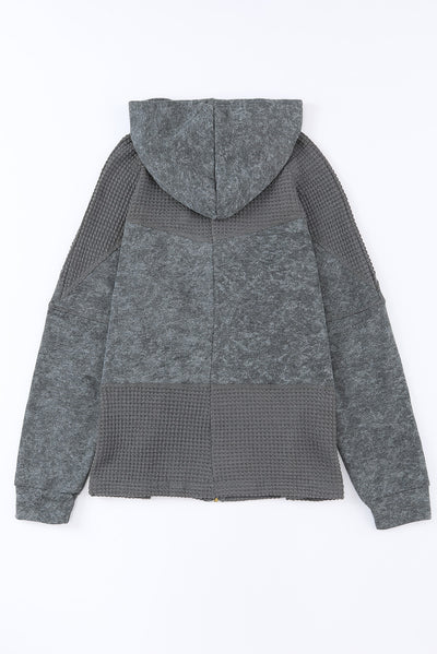 Cali Chic Gray Waffle Patchwork Vintage Washed Hooded Jacket