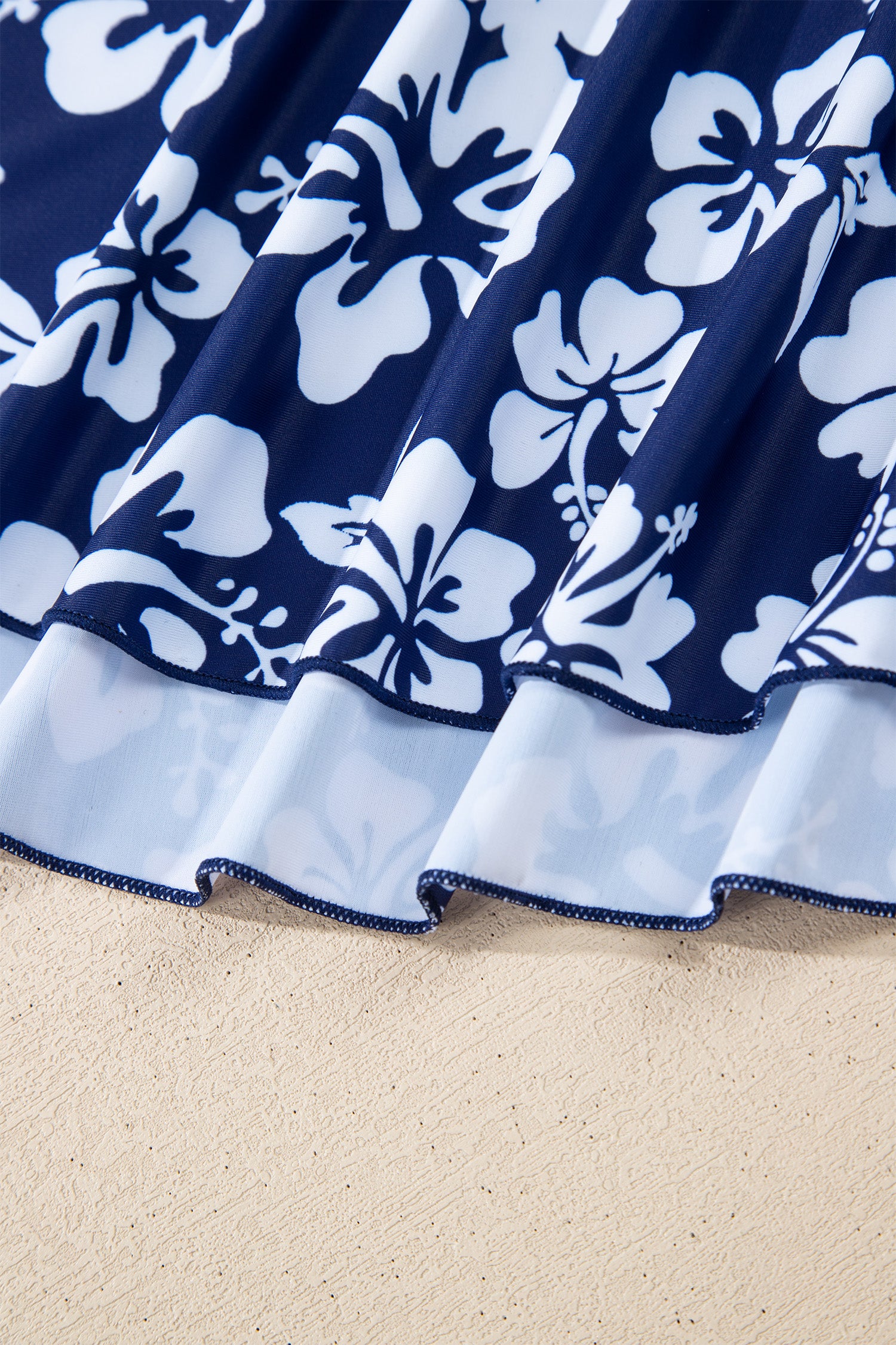 Cali Chic Women Swimsuit Blue Floral Print Patchwork Bow Knot Detail Sleeveless Swim Dress - Cali Chic