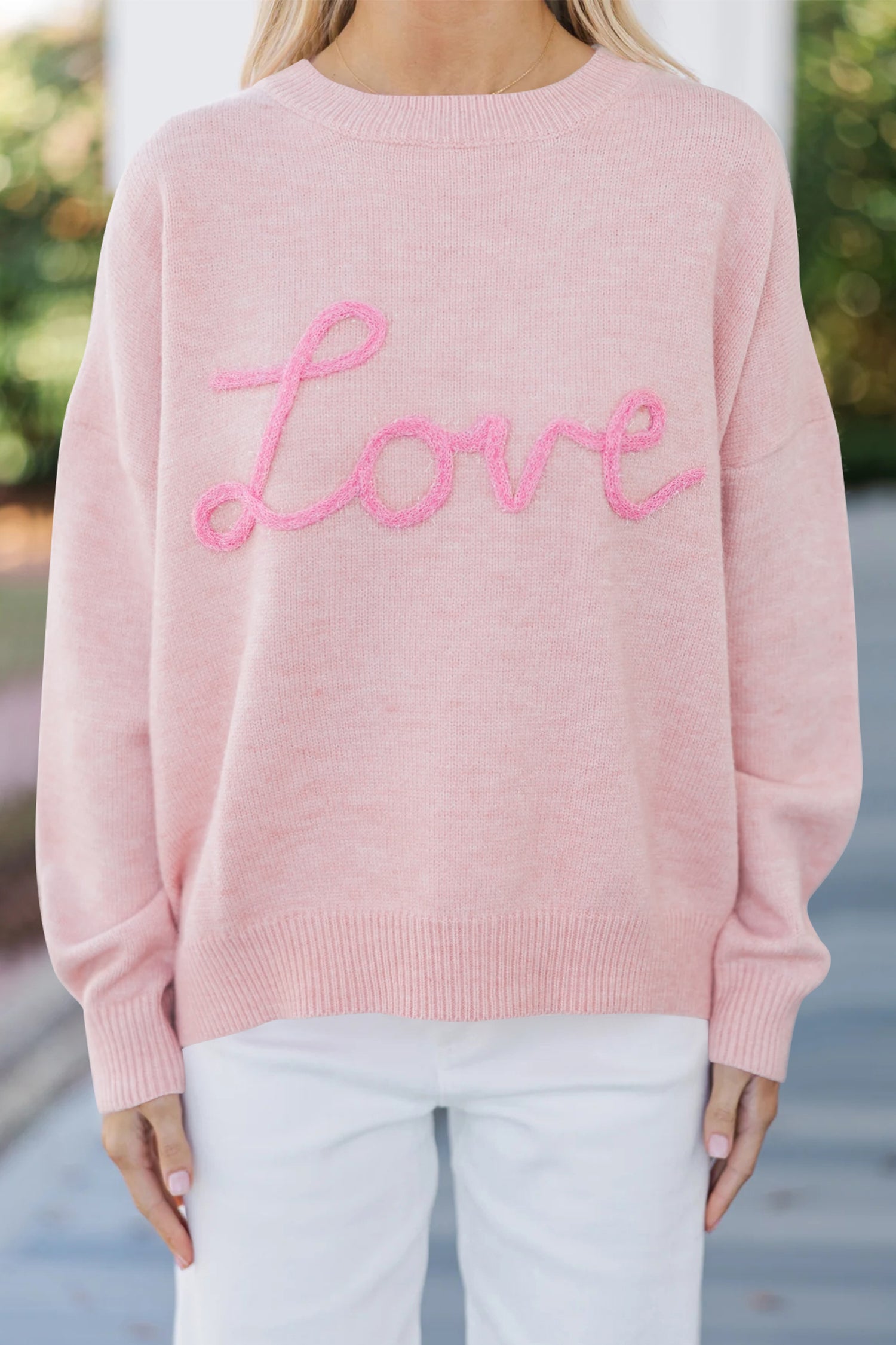 Pink Corded Love Script Graphic Baggy Sweater - Cali Chic