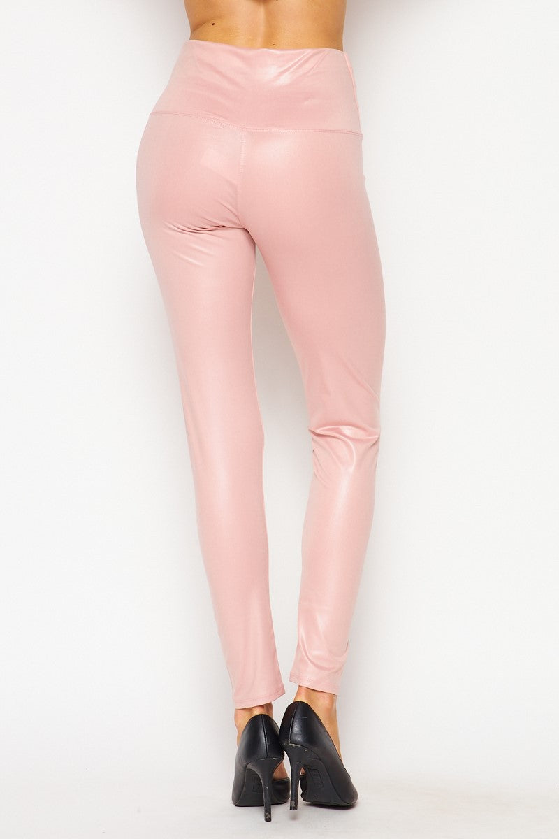 Cali Chic Women's Leggings Celebrity Pink Faux Leather High Waist Ankle Pants