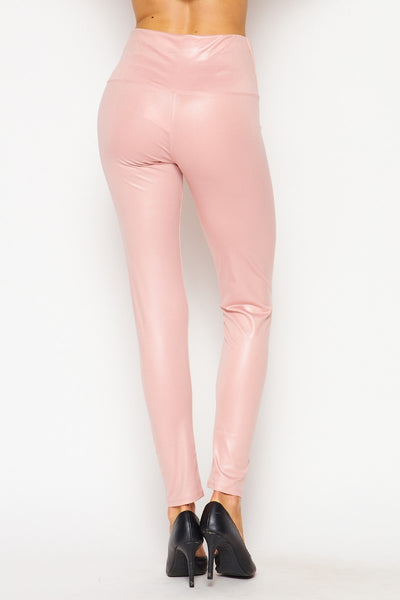 Cali Chic Women's Leggings Celebrity Pink Faux Leather High Waist Ankle Pants