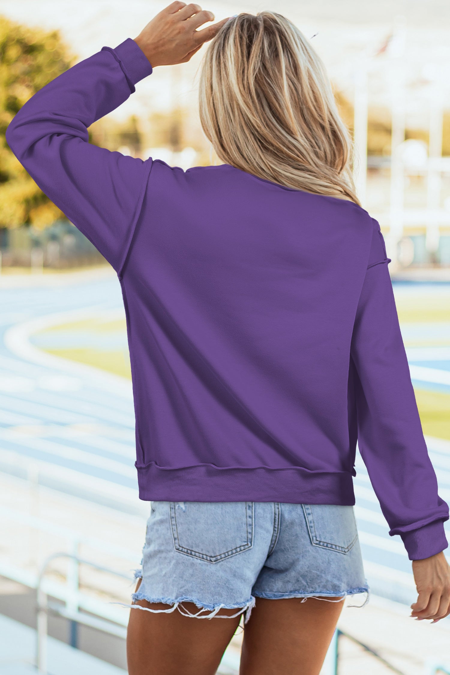 Cali Chic Women Sweatshirt Tillandsia Purple Oversize Drop Shoulder Reversible Mock Neck Sweatshirt - Cali Chic