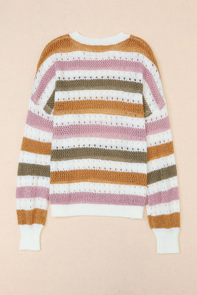 Cali Chic Multicolor Striped Hollowed Knitted Loose Sweater