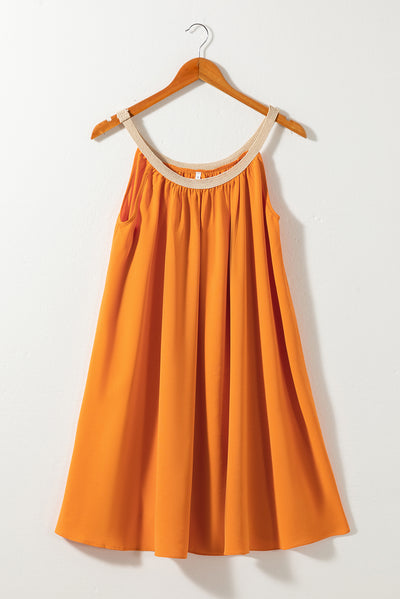Vitality Orange Boho Woven Neckline Sleeveless Babydoll Dress