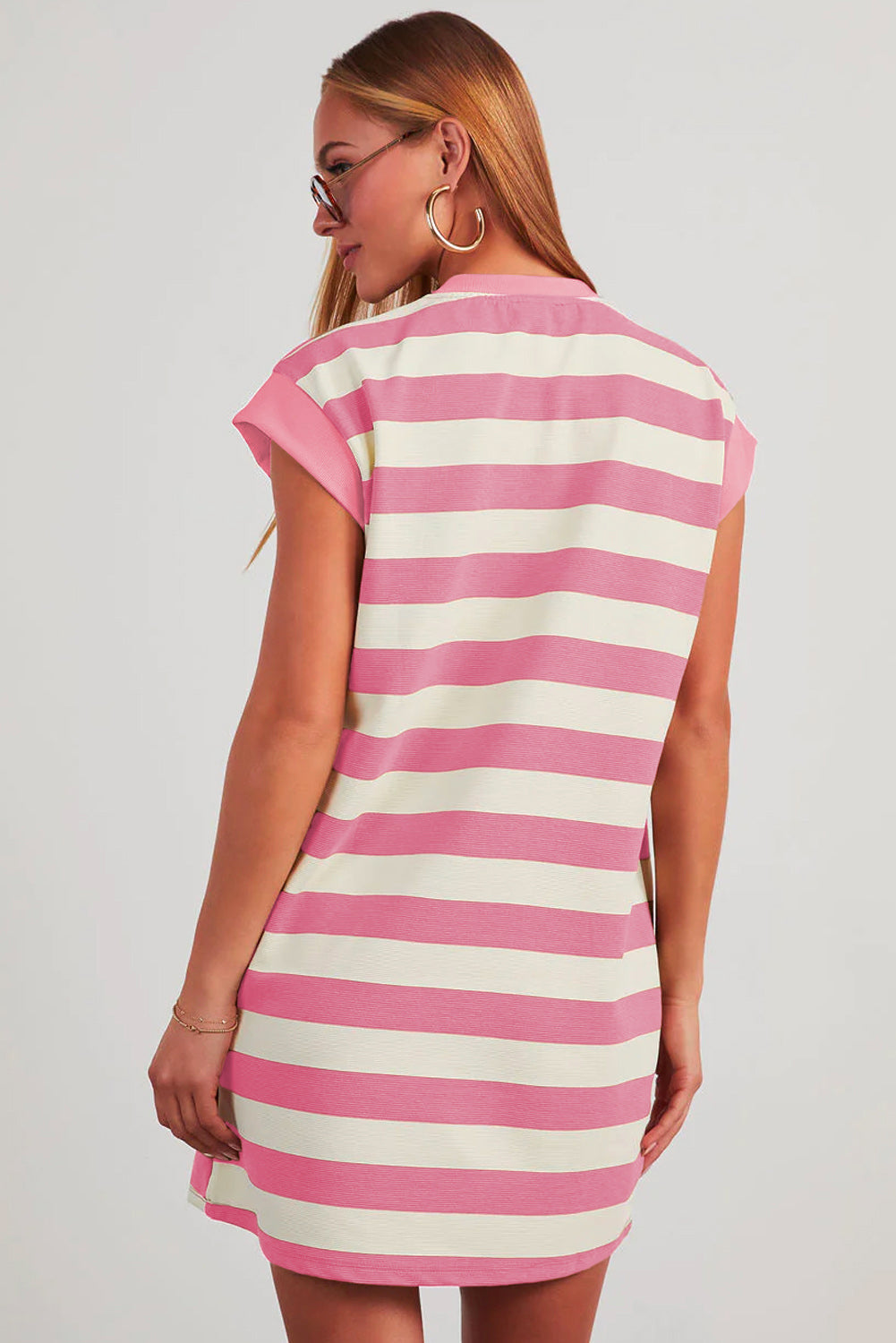Cali Chic Women Dress Pink Stripe Cap Sleeve Shift T Shirt Dress - Cali Chic