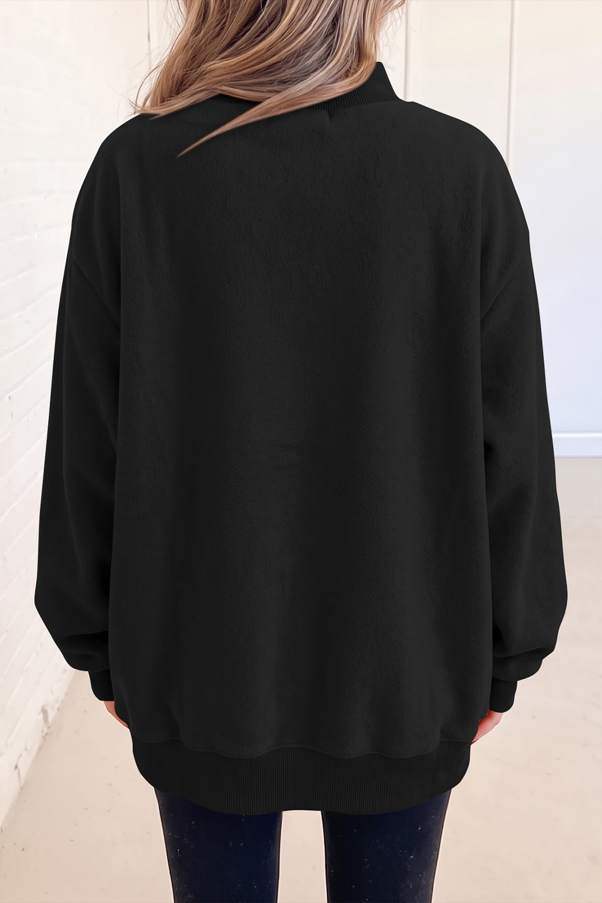 Cali Chic Women's Sweatshirt Oversized Drop Shoulder Reversible Mock Neck Sweatshirt