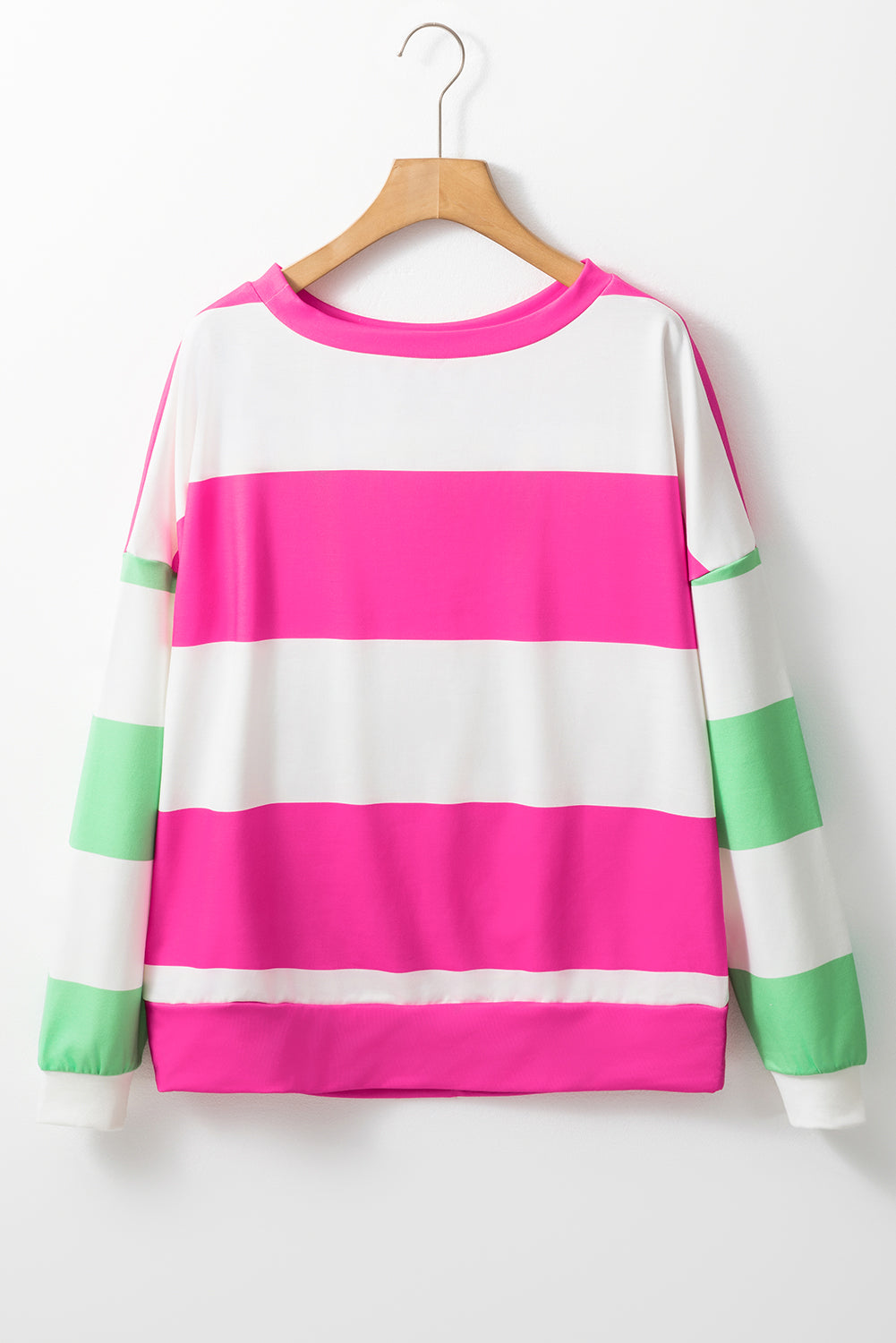 Cali Chic Women Top Rose Red Colorblock Striped Drop Shoulder Long Sleeve Top - Cali Chic