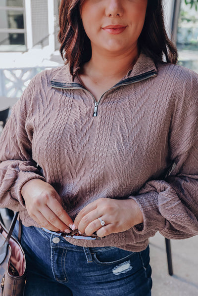 Plus Size Textured Knit Zip Neck Pullover
