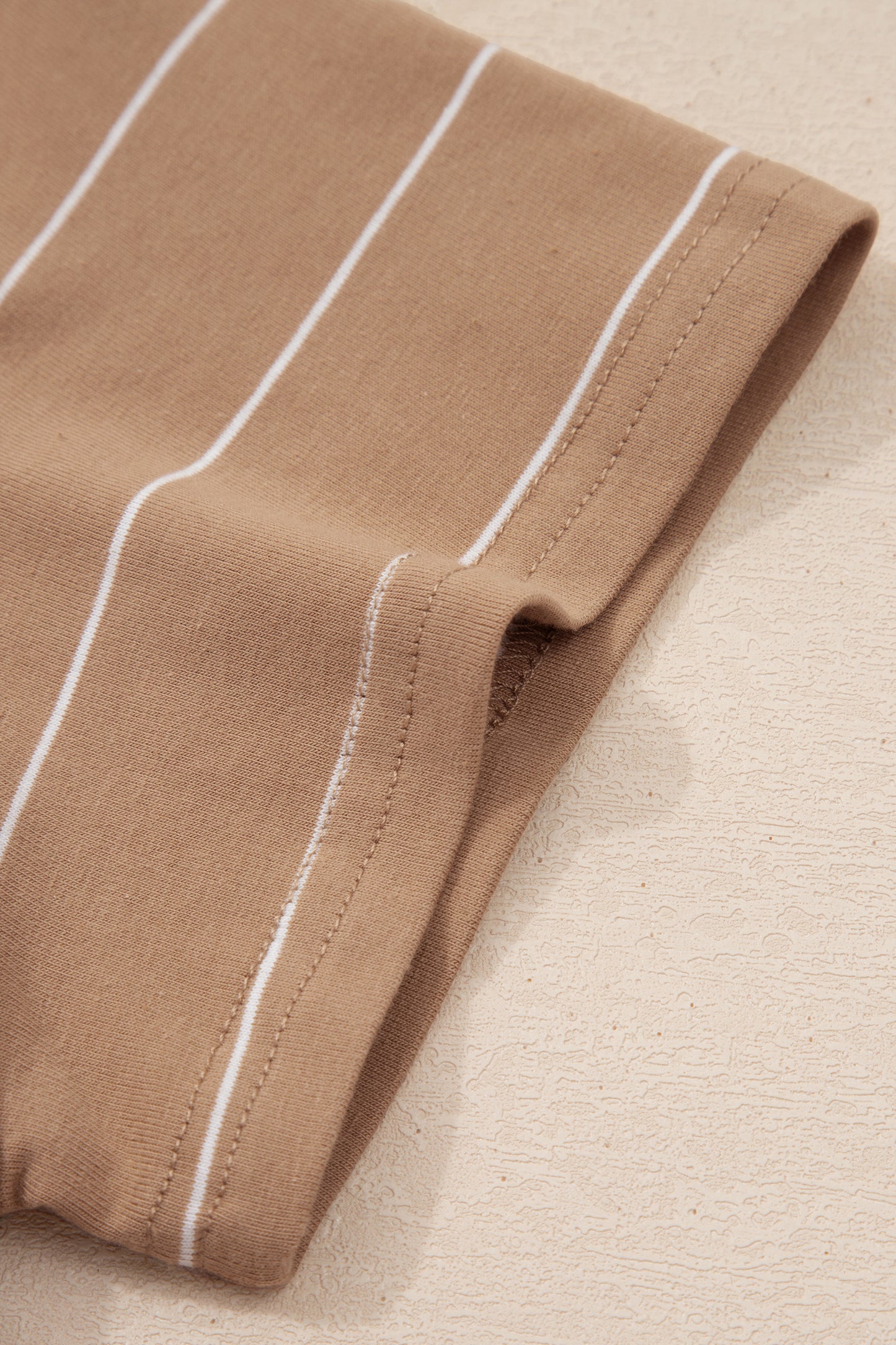 Cali Chic Women Dress Khaki Stripe Casual Short Sleeve Side Slit Maxi T Shirt Dress - Cali Chic