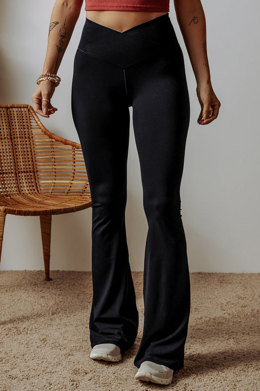 Cali Chic Women's Leggings Black V Shape High Waist Flared Pants