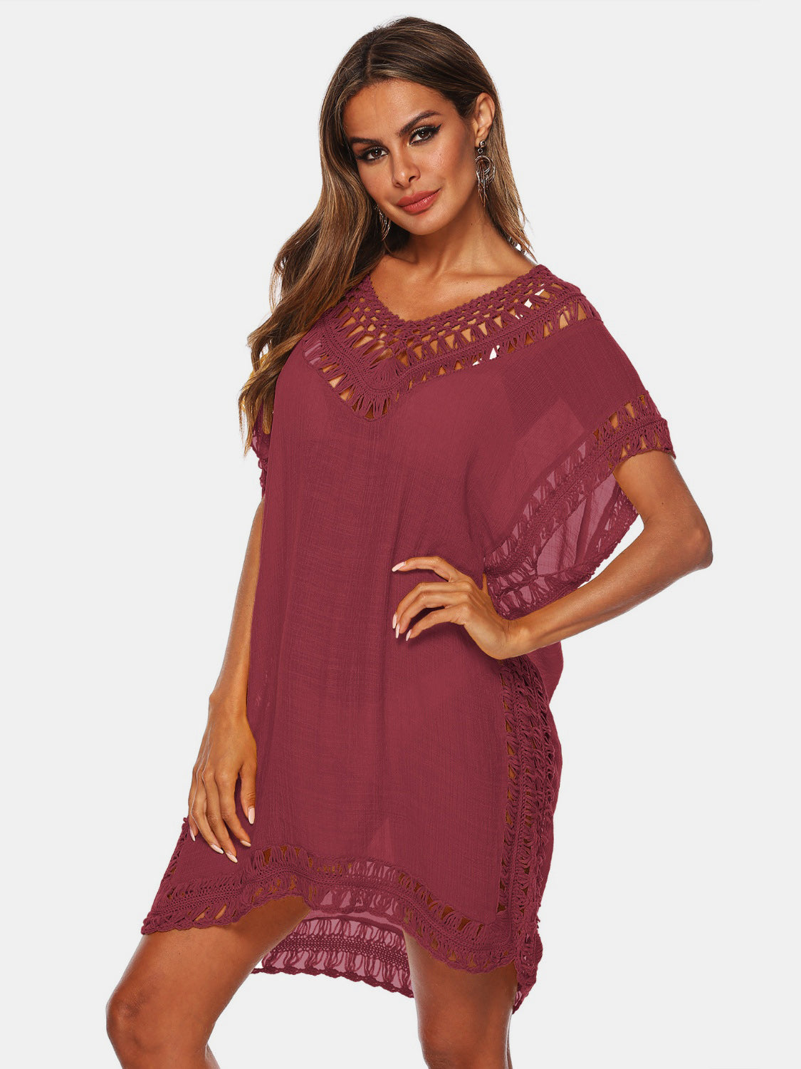 Cali Chic Cutout V-Neck Short Sleeve Cover-Up