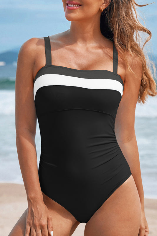 Black Color Block Detail Adjustable Straps One Piece Swimsuit - Cali Chic