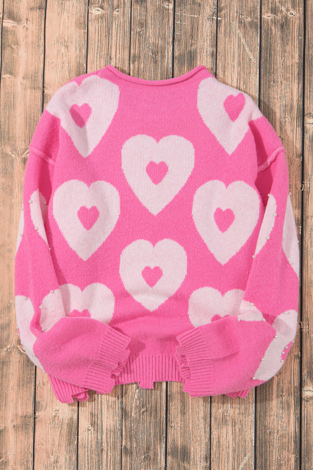 Bonbon Pearl Beaded Heart Drop Shoulder Sweater - Cali Chic