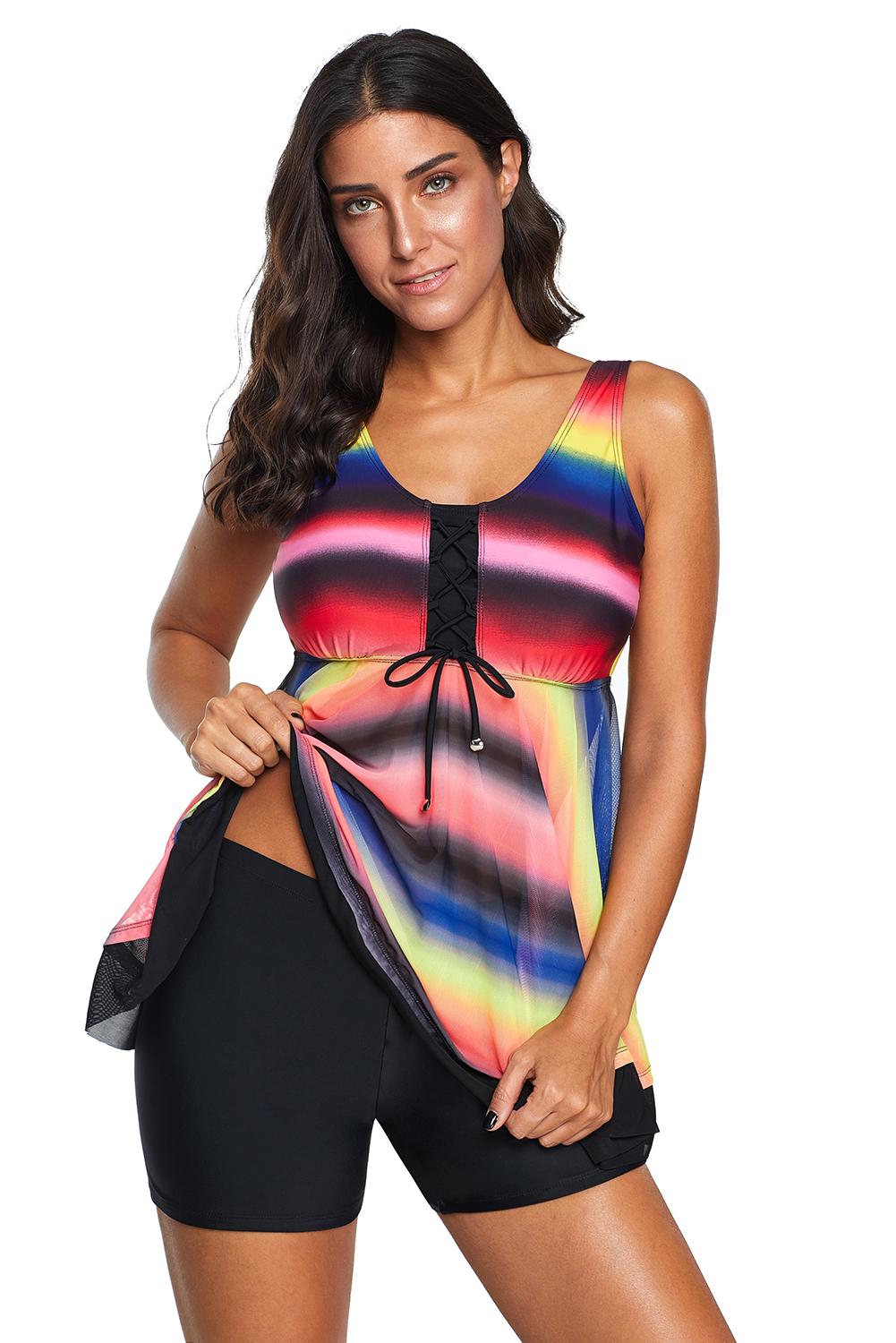 Cali Chic Women's Two Piece Swimsuit Tankini Celebrity Multicolor Tie Dye Ombre Swim Dress Swimwear for Women