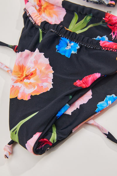 Cali Chic Women's Swimsuit Celebrity Floral Print Padded Frill Trim Bikini Set