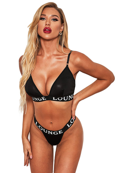 Cali Chic Women's Lingerie Celebrity Black Triangle Bra and Thong Set