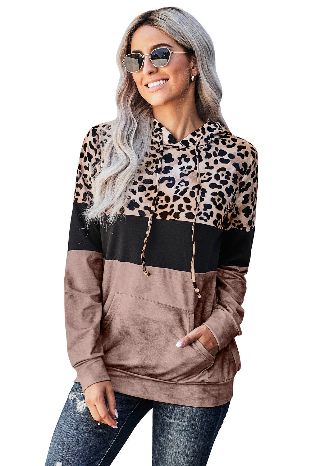 Cali Chic Juniors' Sweatshirt Hoodie Celebrity Brown Leopard Tie Dye Color Block