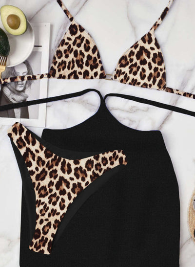 Cali Chic Women's Swimsuit Celebrity Leopard Print Halter Triangle Bikini with Sarong