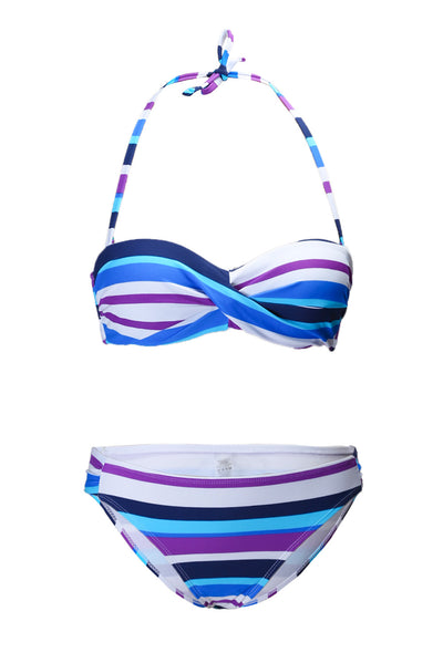 Cali Chic Women's Swimsuit Celebrity Sky Blue Boho Stripes Push up Bikini Set